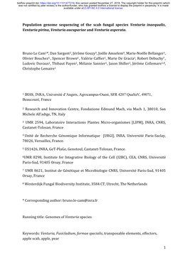 Population Genome Sequencing of the Scab Fungal Species Venturia Inaequalis, Venturia Pirina, Venturia Aucupariae and Venturia Asperata