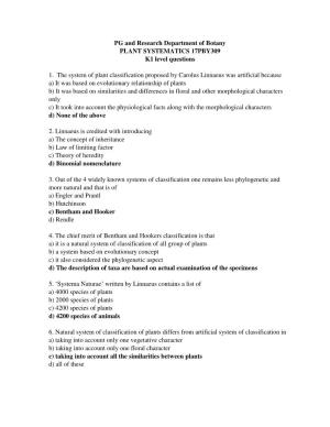 PG and Research Department of Botany PLANT SYSTEMATICS 17PBY309 K1 Level Questions