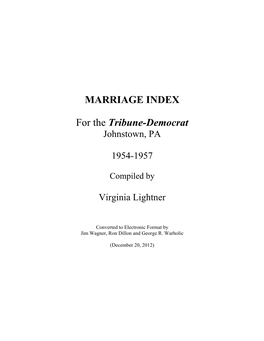MARRIAGE INDEX for the Tribune-Democrat