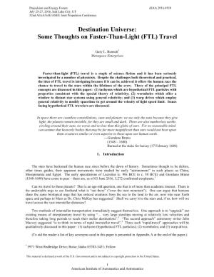 Some Thoughts on Faster-Than-Light (FTL) Travel