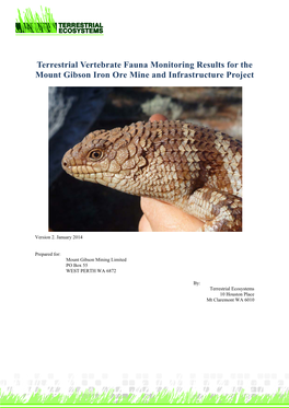 Terrestrial Vertebrate Fauna Monitoring Results for the Mount Gibson Iron Ore Mine and Infrastructure Project