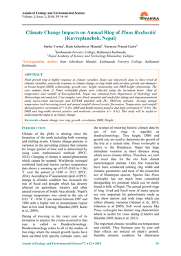 Climate Change Impacts on Annual Ring of Pinus Roxburhii (Kavreplanchok, Nepal)