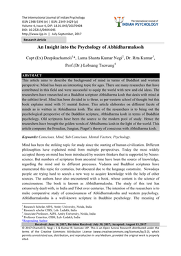 An Insight Into the Psychology of Abhidharmakosh