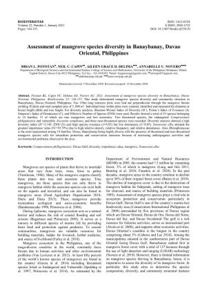 Assessment of Mangrove Species Diversity in Banaybanay, Davao Oriental, Philippines