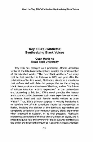 Trey Ellis's Platitudes: Synthesizing Black Voices