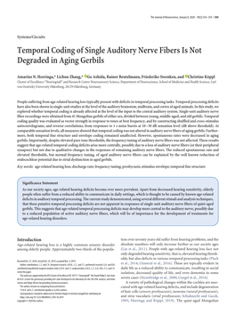 Temporal Coding of Single Auditory Nerve Fibers Is Not Degraded in Aging Gerbils