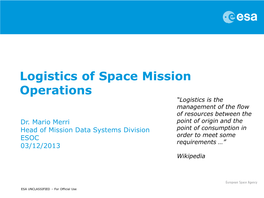 Logistcs of Space Mission Operations