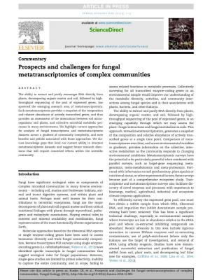 Prospects and Challenges for Fungal Metatranscriptomics of Complex Communities Abstract Assess Related Functions Or Metabolic Processes