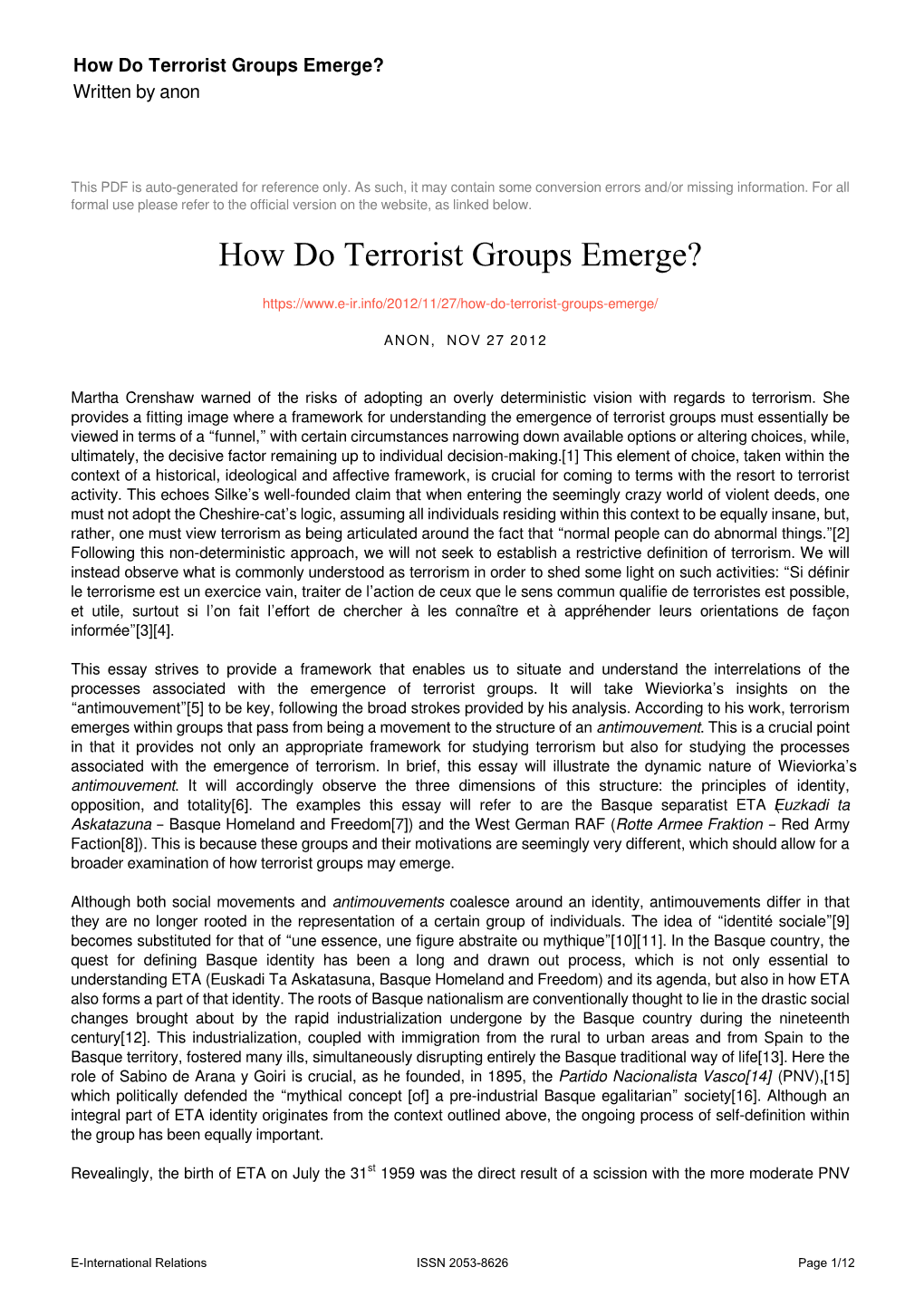 How Do Terrorist Groups Emerge? Written by Anon