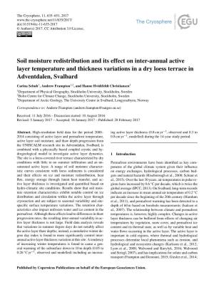 Soil Moisture Redistribution and Its Effect on Inter-Annual Active Layer Temperature and Thickness Variations in a Dry Loess Terrace in Adventdalen, Svalbard