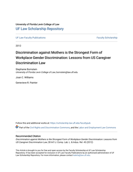 Discrimination Against Mothers Is the Strongest Form of Workplace Gender Discrimination: Lessons from US Caregiver Discrimination Law