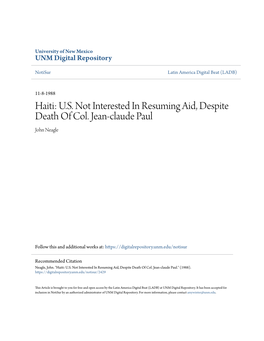 Haiti: U.S. Not Interested in Resuming Aid, Despite Death of Col. Jean-Claude Paul John Neagle
