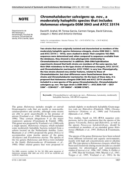 Chromohalobacter Salexigens Sp. Nov., a Moderately Halophilic