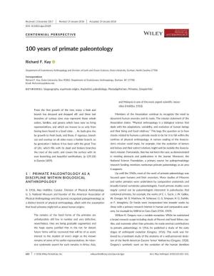 100 Years of Primate Paleontology