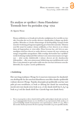 En Analyse Av Språket I Anna Hansdatter Tormods Brev Fra Perioden 1714–1722