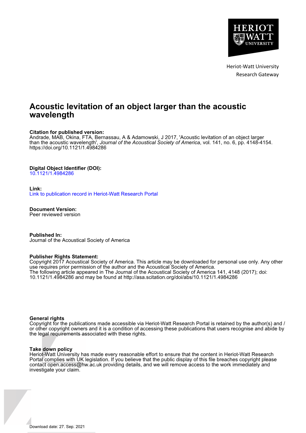 Acoustic Levitation of an Object Larger Than the Acoustic Wavelength