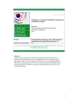 Challenges in Automated Classification Using Library Classification Schemes