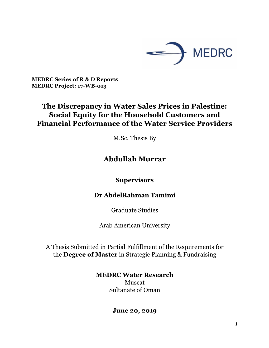 The Discrepancy in Water Sales Prices in Palestine: Social Equity for the Household Customers and Financial Performance of the Water Service Providers