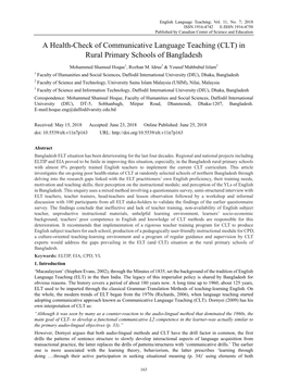 A Health-Check of Communicative Language Teaching (CLT) in Rural Primary Schools of Bangladesh