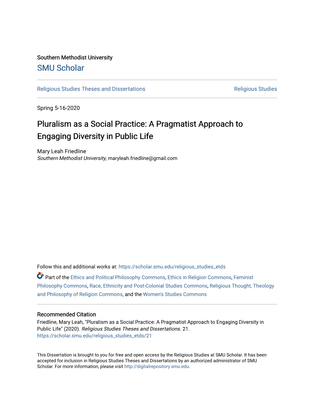 Pluralism As a Social Practice: a Pragmatist Approach to Engaging Diversity in Public Life