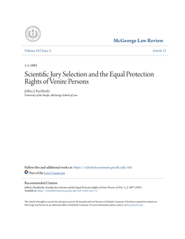 Scientific Jury Selection and the Equal Protection Rights of Venire Persons