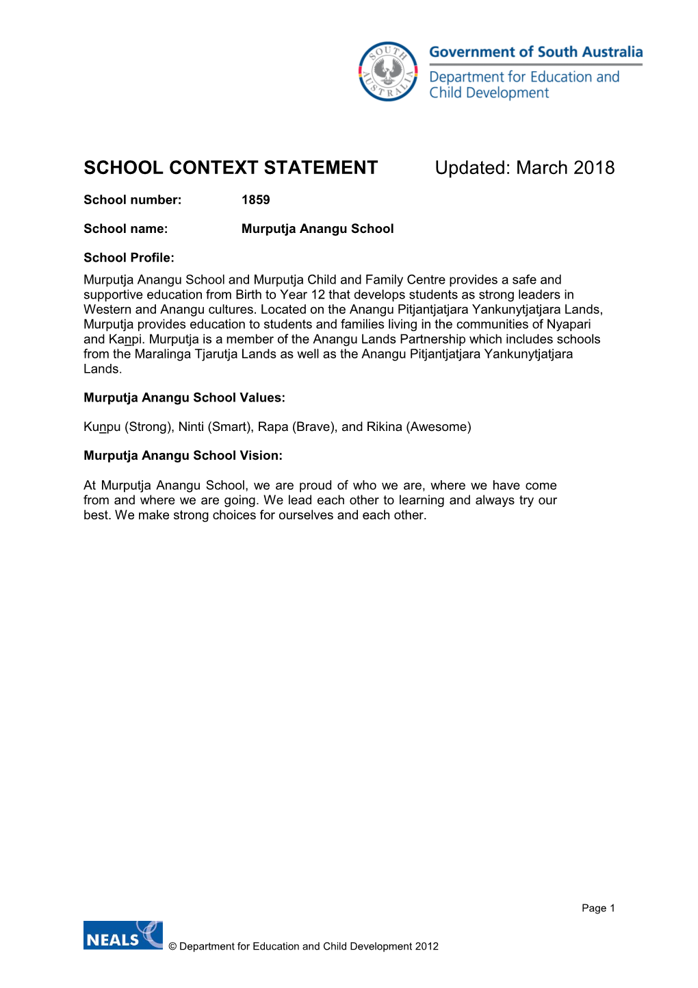 School Context Statement Template