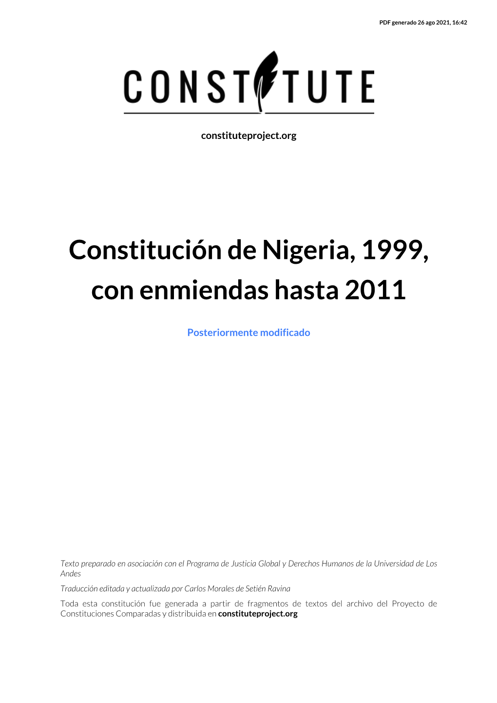 Constitución De Nigeria, 1999, Con Enmiendas Hasta 2011