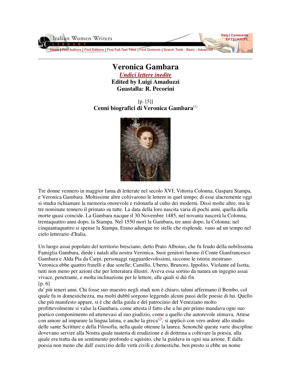 Veronica Gambara Undici Lettere Inedite Edited by Luigi Amaduzzi Guastalla: R