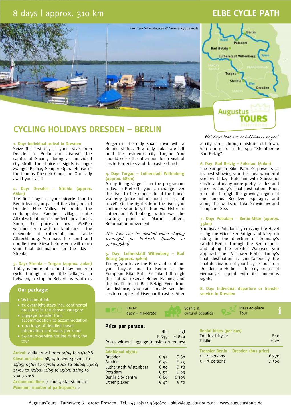 8 Days | Approx. 310 Km ELBE CYCLE PATH CYCLING HOLIDAYS