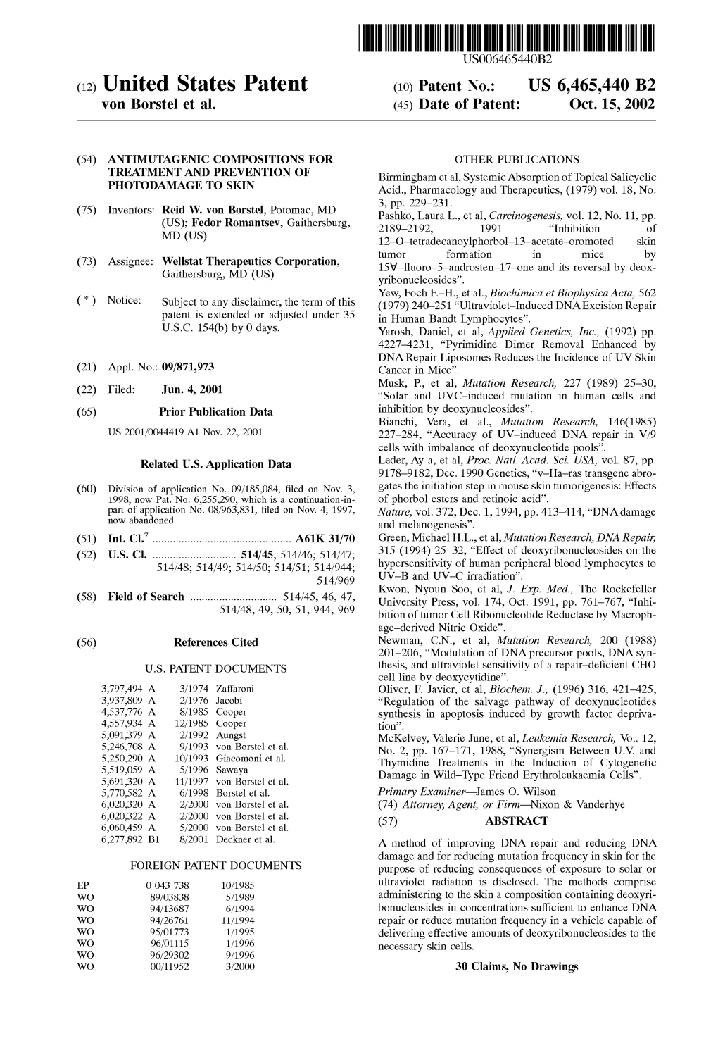 (12) United States Patent (10) Patent No.: US 6,465,440 B2 Von Borstel Et Al