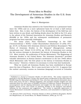 Mamigonian-Armenian Studies in the U.S. in the 1930S—Draft