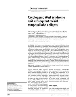 Cryptogenic West Syndrome and Subsequent Mesial Temporal Lobe