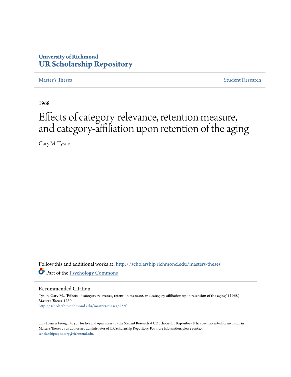 Effects of Category-Relevance, Retention Measure, and Category-Affiliation Upon Retention of the Aging Gary M