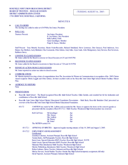 MINUTES – Approved Regular Meeting Minutes of July 19, 2005 and August 3, 2005