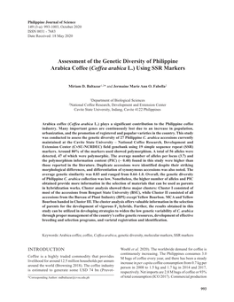 Assessment of the Genetic Diversity of Philippine Arabica Coffee (Coffea Arabica L.) Using SSR Markers