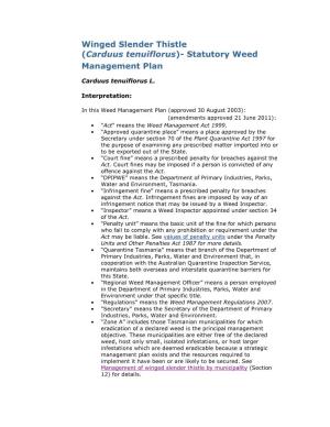 Winged Slender Thistle (Carduus Tenuiflorus)- Statutory Weed Management Plan