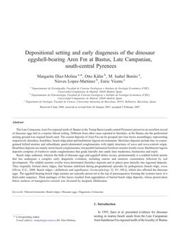 Depositional Setting and Early Diagenesis of the Dinosaur Eggshell-Bearing Aren Fm at Bastus, Late Campanian, South-Central Pyre