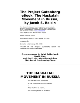 The Haskalah Movement in Russia, by Jacob S