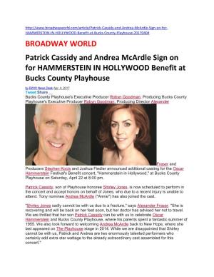 BROADWAY WORLD Patrick Cassidy and Andrea Mcardle Sign on for HAMMERSTEIN in HOLLYWOOD Benefit at Bucks County Playhouse by BWW News Desk Apr