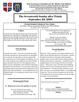 The Seventeenth Sunday After Trinity September 23, 2018