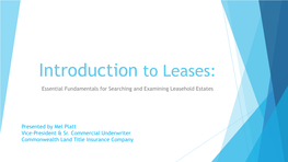 Introduction to Leases
