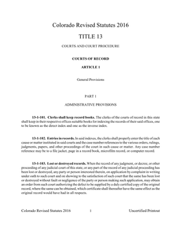 Colorado Revised Statutes 2016 TITLE 13