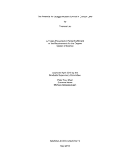 The Potential for Quagga Mussel Survival in Canyon Lake By