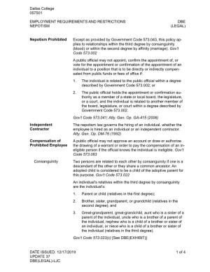 Employment Requirements and Restrictions Dbe Nepotism (Legal)