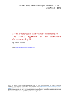 Modal References in the Byzantine Heirmologion. the Medial Signatures in the Manuscript Grottaferrata E.Γ.III by Sandra Martani