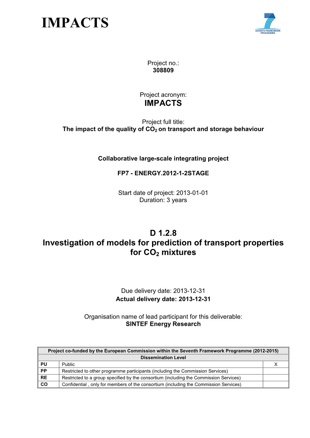 D 1.2.8 Investigation of Models for Prediction of Transport Properties for CO2 Mixtures