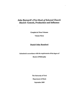 John Barnard's First Book of Selected Church Musick: Genesis, Production and Influence