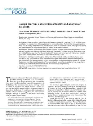 Joseph Warren: a Discussion of His Life and Analysis of His Death