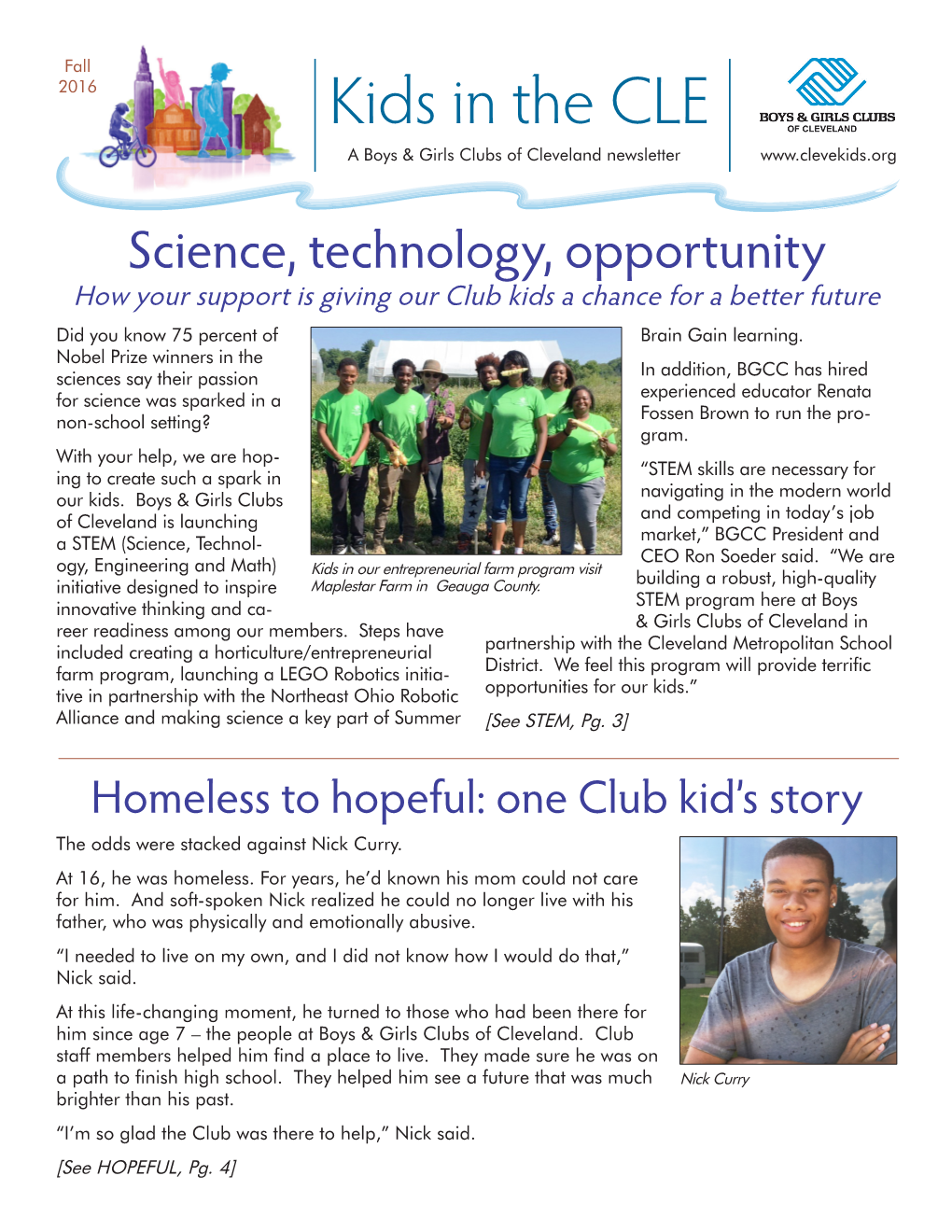 Kids in the CLE a Boys & Girls Clubs of Cleveland Newsletter