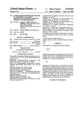 United States Patent (19) 11 Patent Number: 4,734,514 Melas Et Al